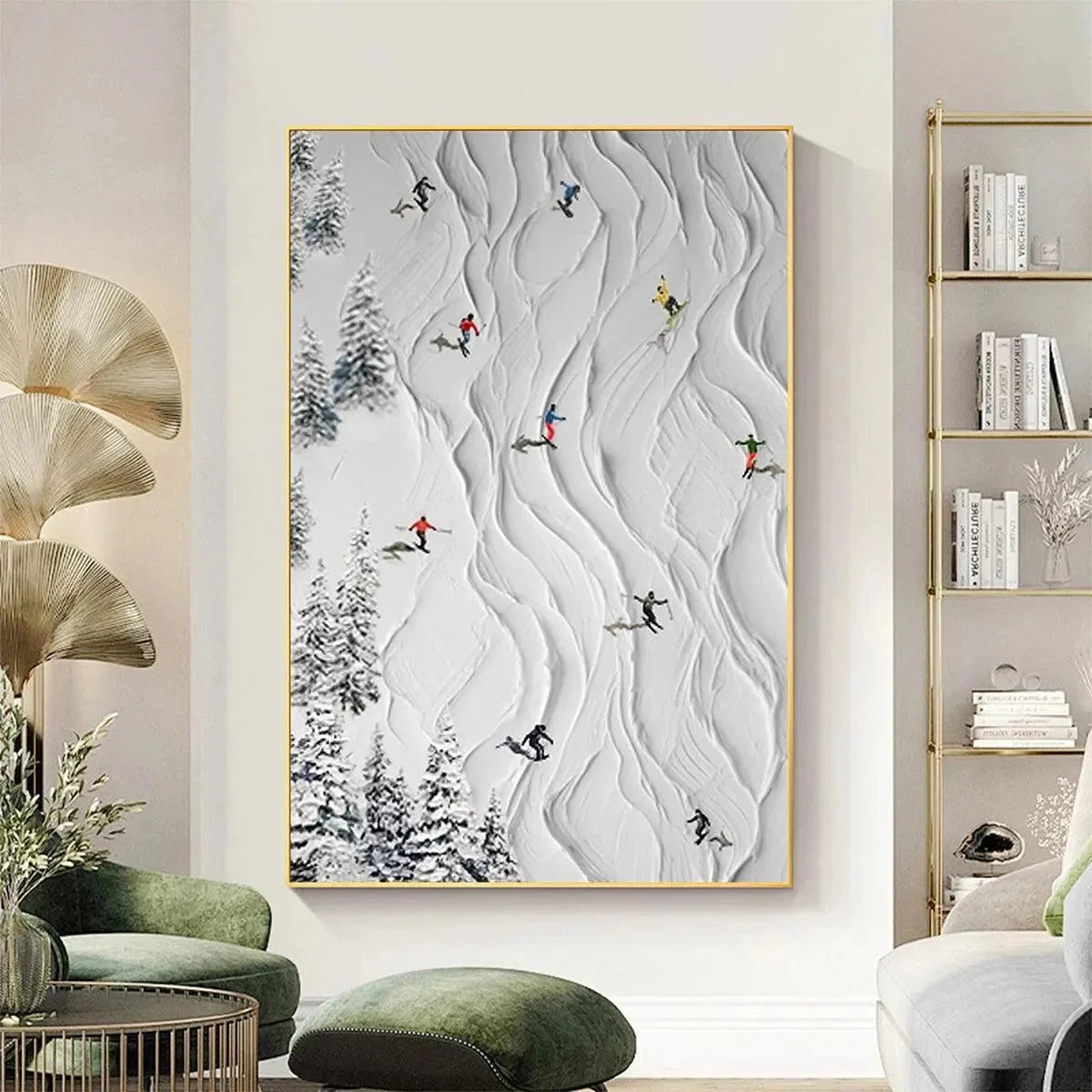 ALPINE SLOPES: Textured White Skiing Landscape Painting | textured closeup, raised brushwork detail
