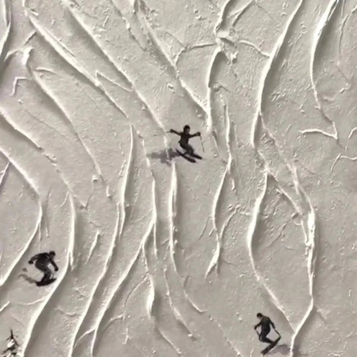 ALPINE SLOPES: Textured White Skiing Landscape Painting | rectangular format, hand-painted canvas edge