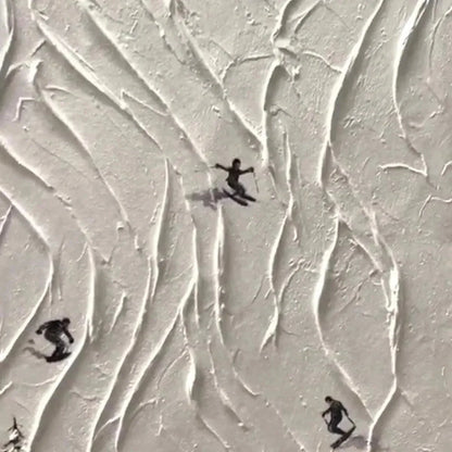 ALPINE SLOPES: Textured White Skiing Landscape Painting | rectangular format, hand-painted canvas edge