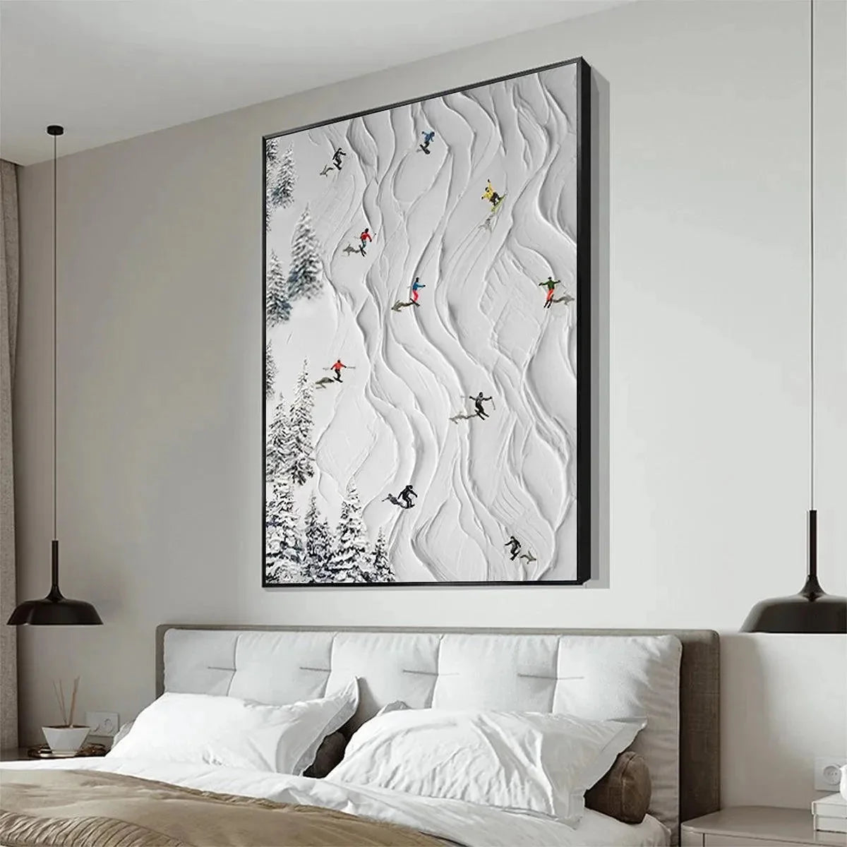 ALPINE SLOPES: Textured White Skiing Landscape Painting | rolled canvas, ready for custom framing