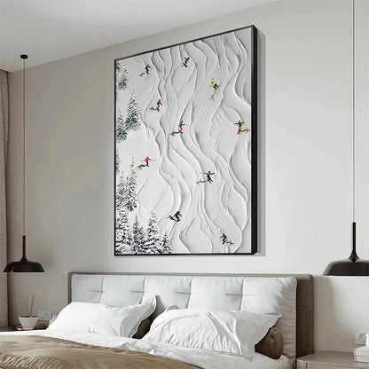 ALPINE SLOPES: Textured White Skiing Landscape Painting | rolled canvas, ready for custom framing
