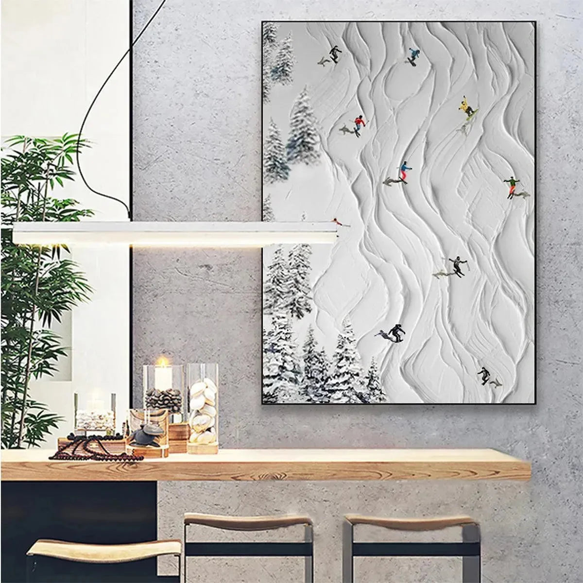 ALPINE SLOPES: Textured White Skiing Landscape Painting | textured mood, soft natural light studio shot