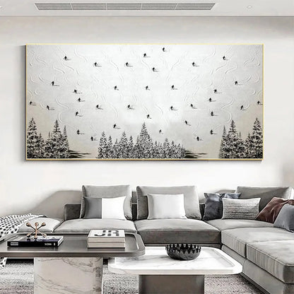 ALPINE SYMPHONY: Minimalist Skiing Scene on Textured Canvas | multi palette, original office art