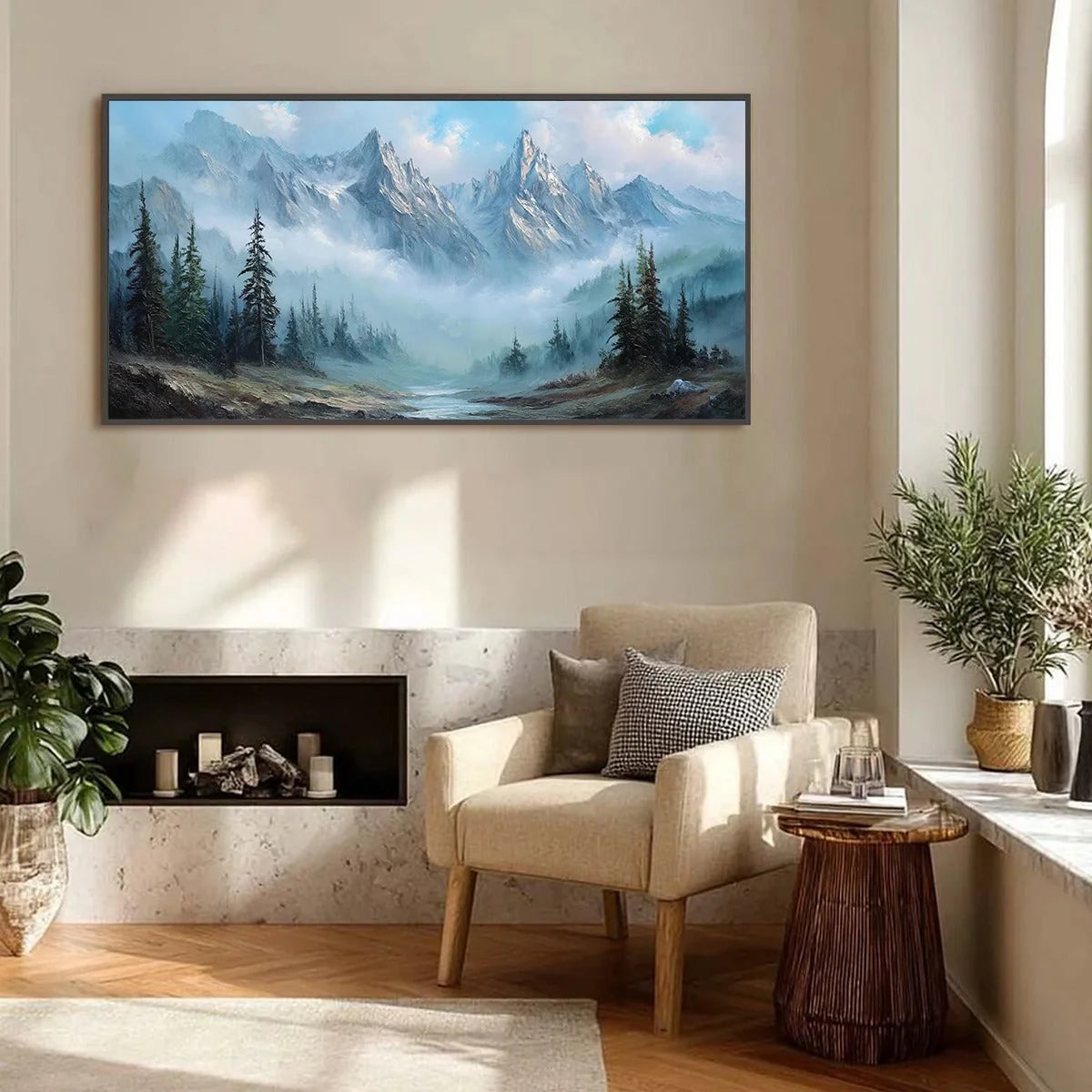 ALPINE WHISPER: Traditional Mountains and Valley Oil Painting | multi palette, original bedroom art