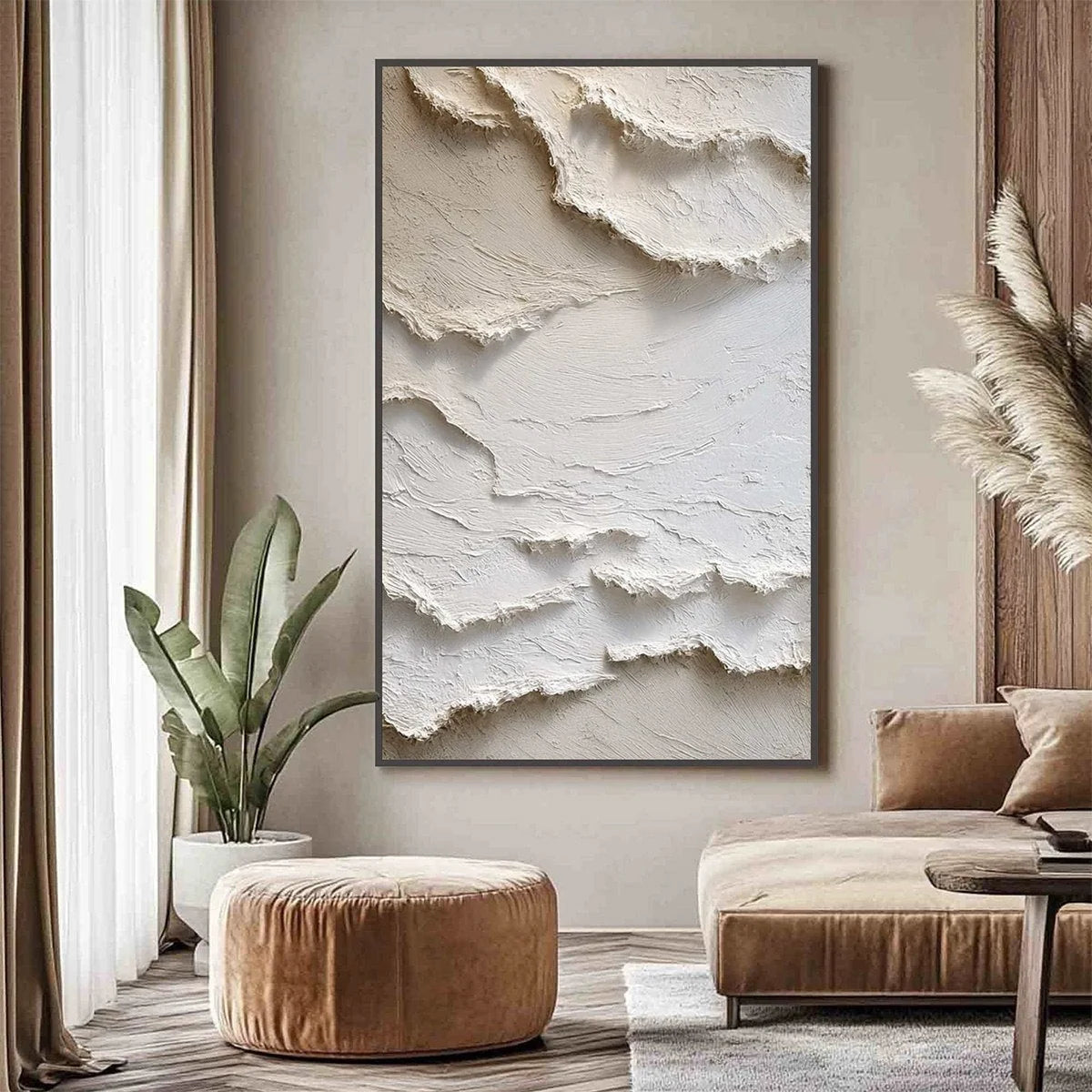 ALPINE WHISPERS: Textured White Abstract Oil Painting | textured closeup, raised brushwork detail