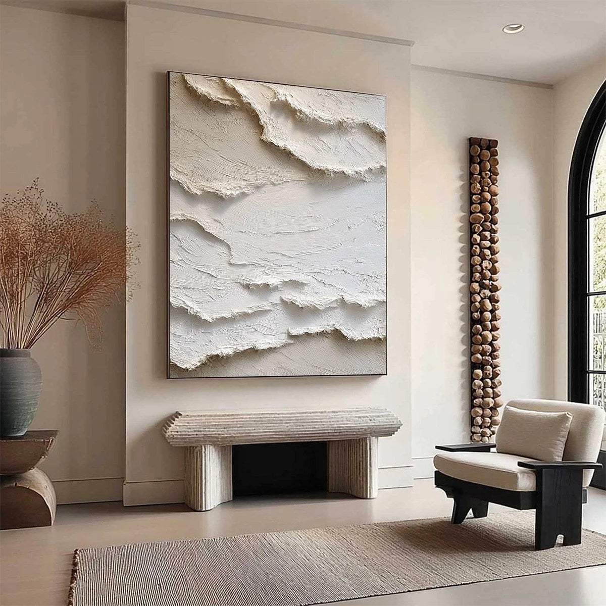 ALPINE WHISPERS: Textured White Abstract Oil Painting | rolled canvas, ready for custom framing