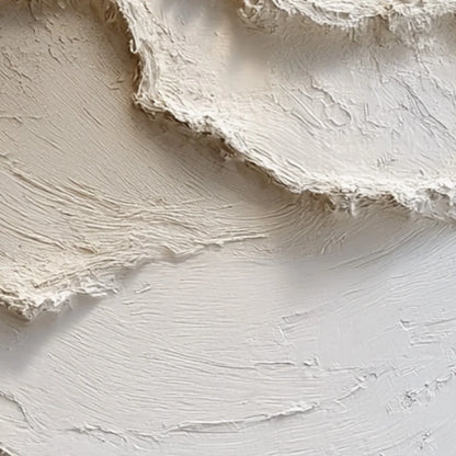 ALPINE WHISPERS: Textured White Abstract Oil Painting | black frame version on white wall