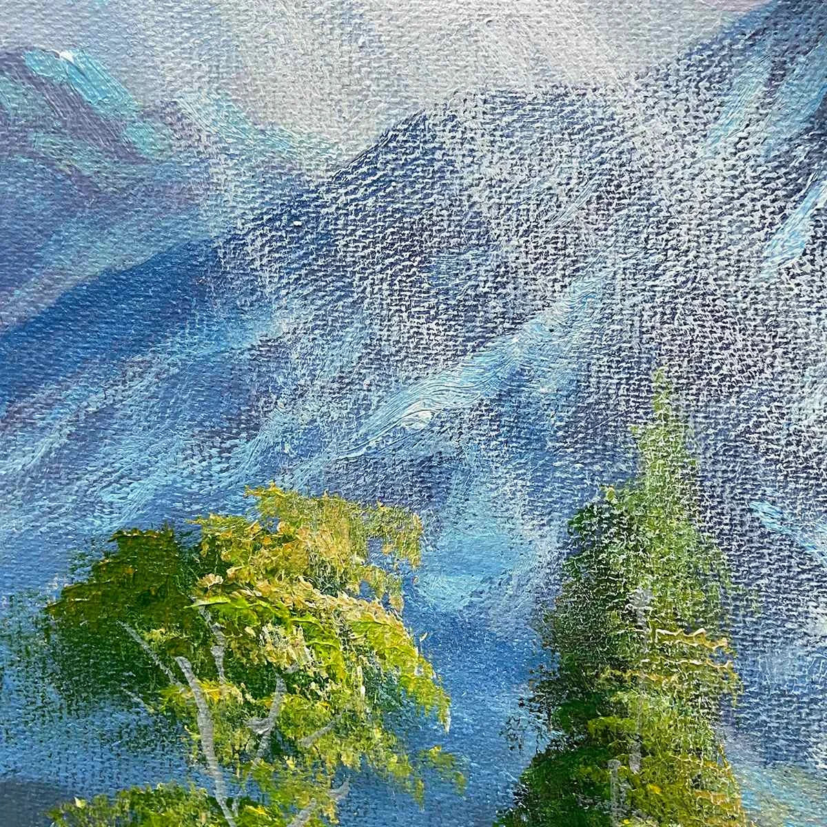 ALPINE WILDFLOWER PARADISE: Colorful Landscape Painting with Mountains and Wildflowers | black frame version on white wall