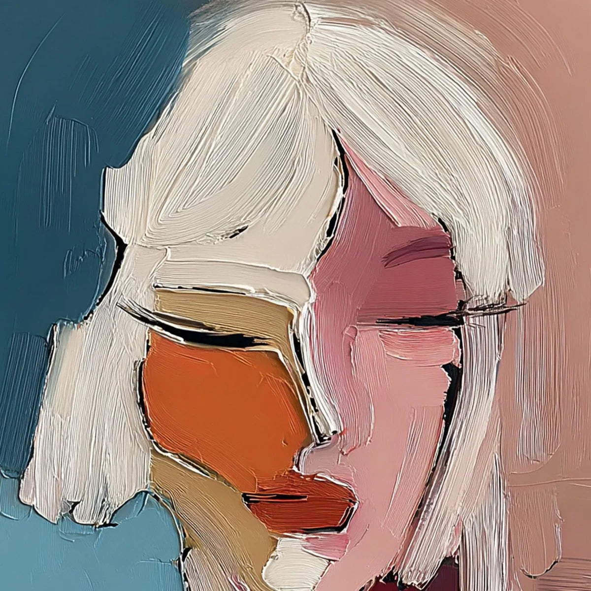 ALTER EGO: Textured Abstract Portrait Painting of a Woman | rectangular format, hand-painted canvas edge