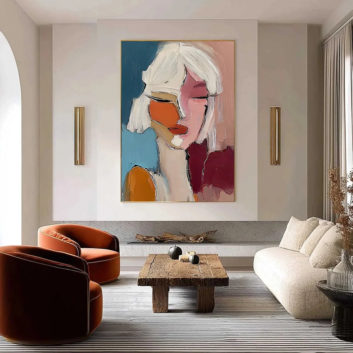 ALTER EGO: Textured Abstract Portrait Painting of a Woman | gold frame stretched on neutral wall