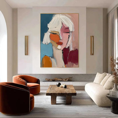 ALTER EGO: Textured Abstract Portrait Painting of a Woman | gold frame stretched on neutral wall