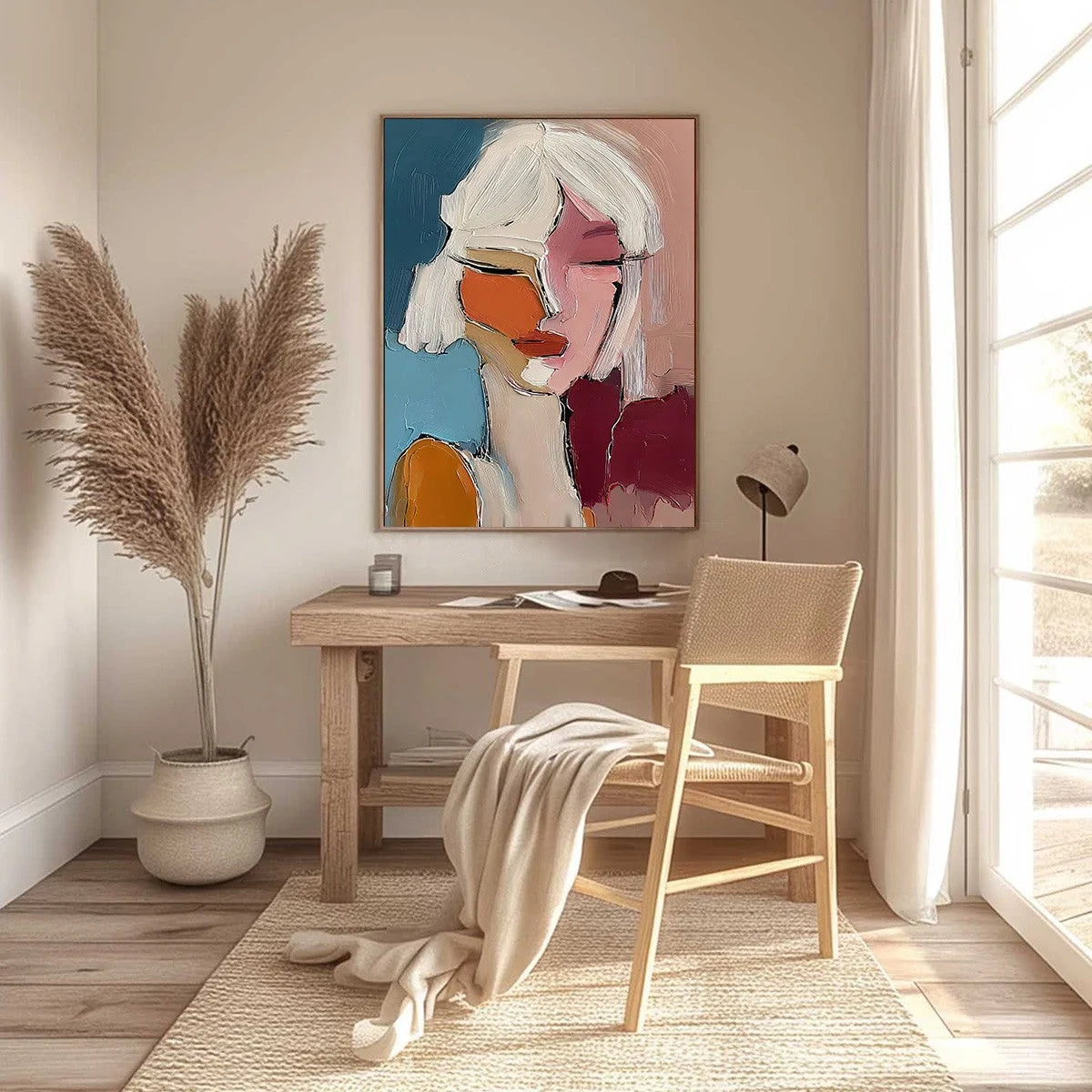 ALTER EGO: Textured Abstract Portrait Painting of a Woman | black frame version on white wall