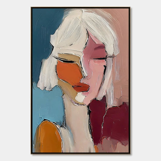 ALTER EGO: Textured Abstract Portrait Painting of a Woman | hanging in living room, abstract wall art