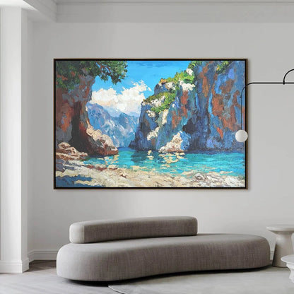 AMALFI COVE: Impasto Coastal Landscape Oil Painting | impasto closeup, raised brushwork detail
