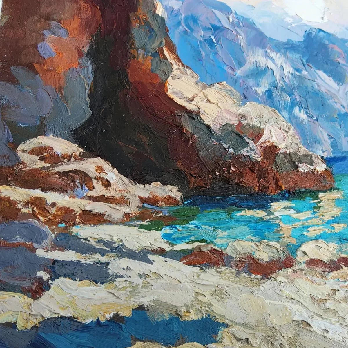 AMALFI COVE: Impasto Coastal Landscape Oil Painting | rectangular format, hand-painted canvas edge