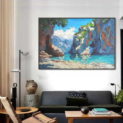 AMALFI COVE: Impasto Coastal Landscape Oil Painting | rolled canvas, ready for custom framing