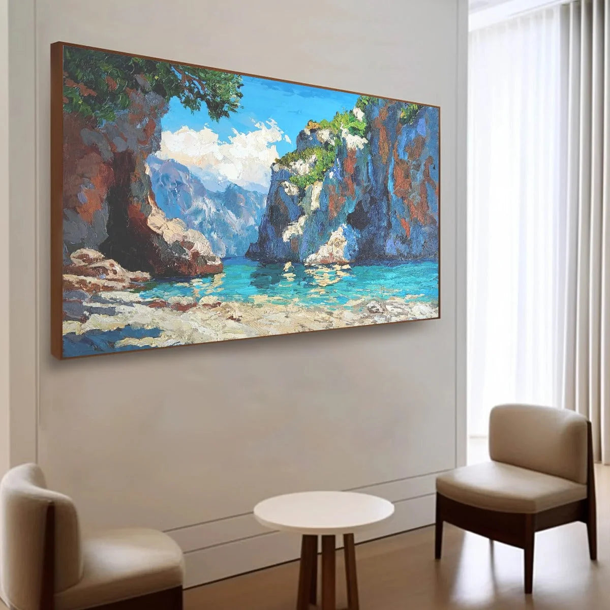 AMALFI COVE: Impasto Coastal Landscape Oil Painting | impasto mood, soft natural light studio shot