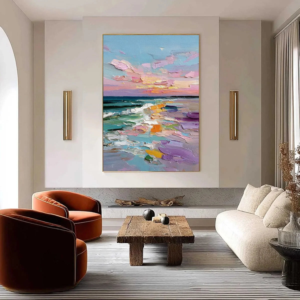 Amalfi Glow: Textured Seascape Sunset Original Oil Painting | textured closeup, raised brushwork detail