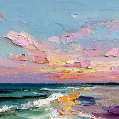 Amalfi Glow: Textured Seascape Sunset Original Oil Painting | rectangular format, hand-painted canvas edge