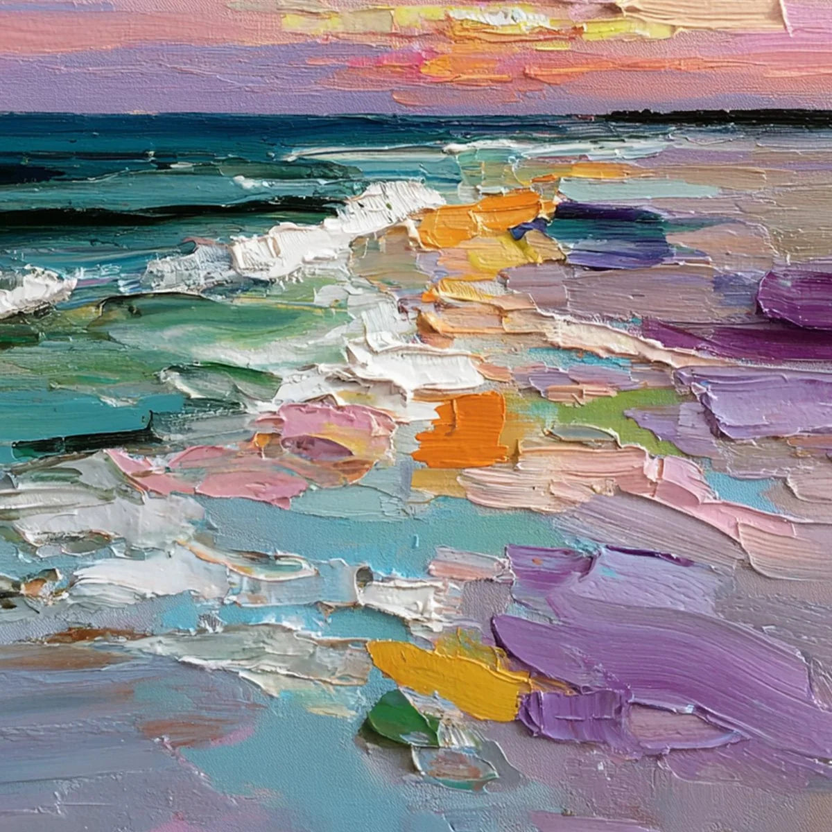 Amalfi Glow: Textured Seascape Sunset Original Oil Painting | rolled canvas, ready for custom framing