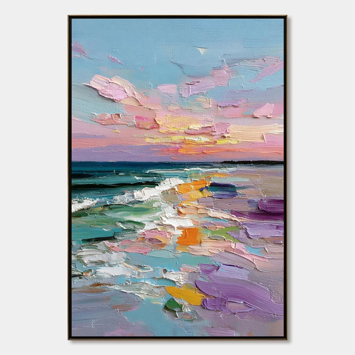 Amalfi Glow: Textured Seascape Sunset Original Oil Painting | hanging in living room, textured wall art