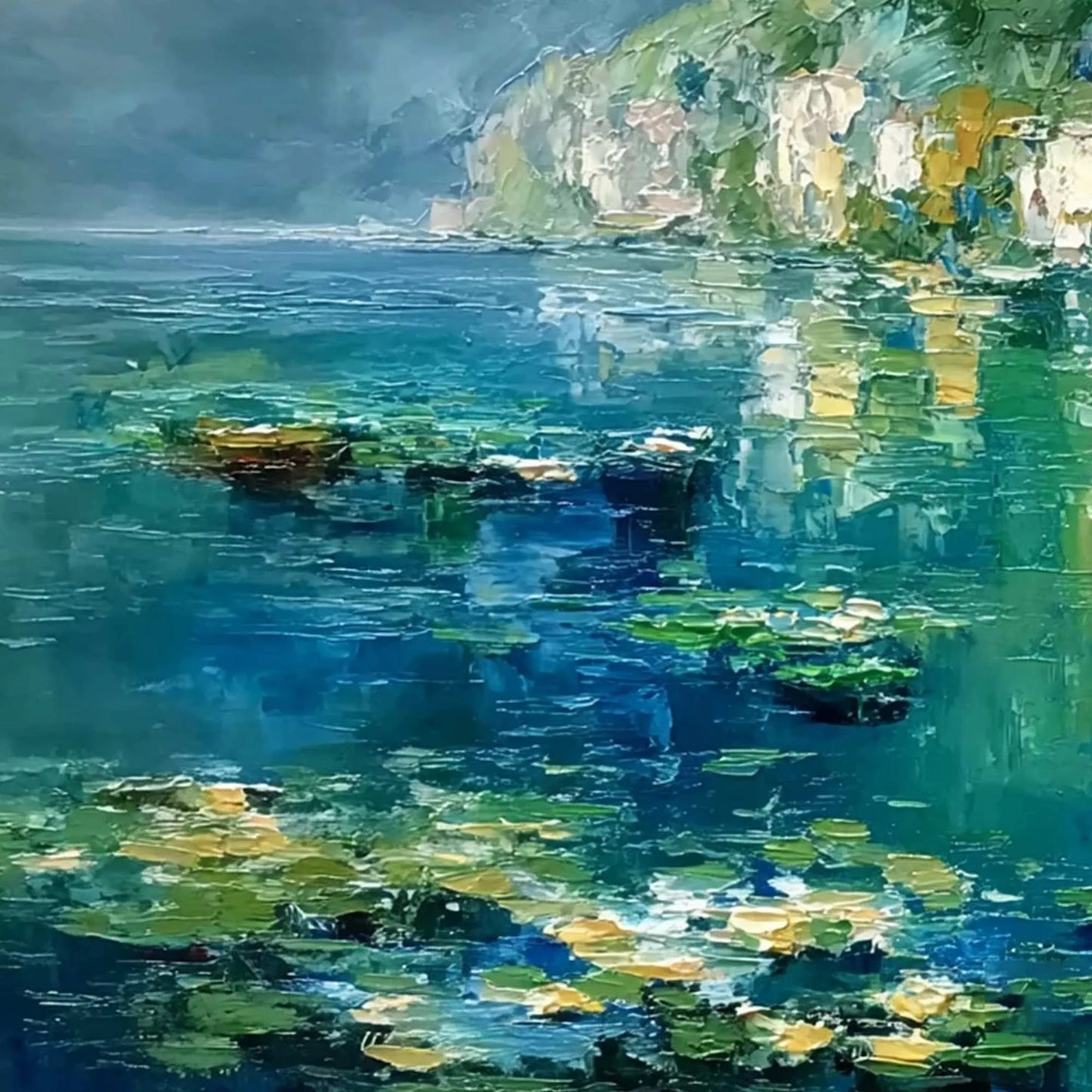 AMALFI REFLECTIONS: Textured Impasto Painting of Italian Coast Reflections | rectangular format, hand-painted canvas edge