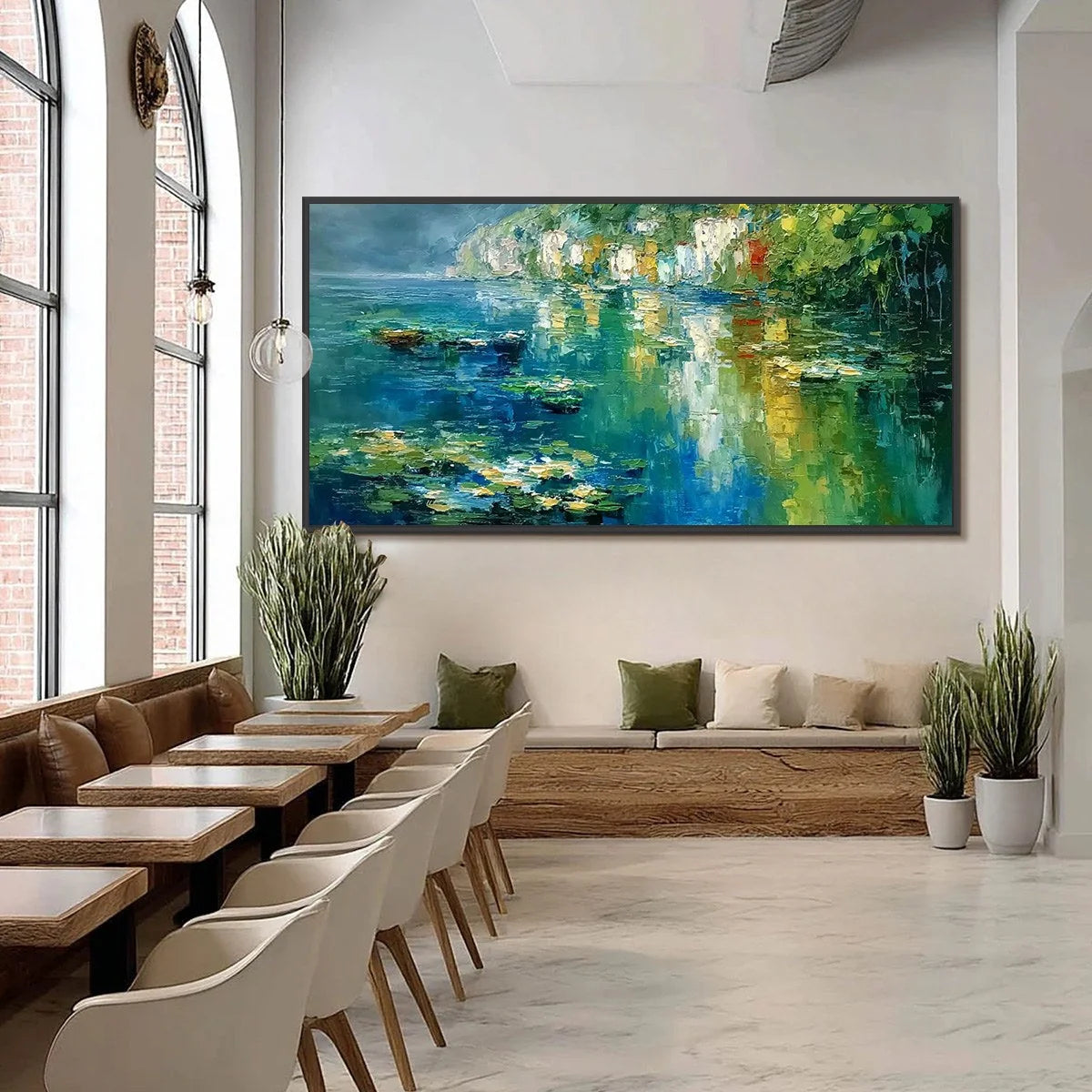 AMALFI REFLECTIONS: Textured Impasto Painting of Italian Coast Reflections | black frame version on white wall