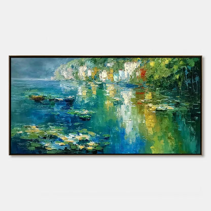 AMALFI REFLECTIONS: Textured Impasto Painting of Italian Coast Reflections | hanging in living room, impasto wall art