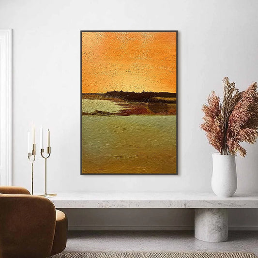 AMBER HORIZON: Textured Impasto Abstract Landscape Painting