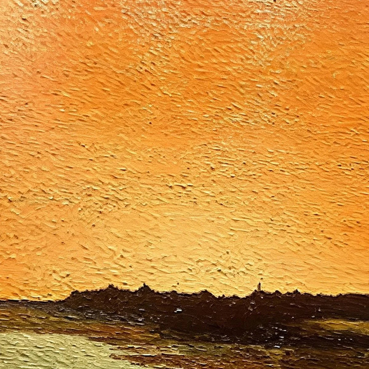 AMBER HORIZON: Textured Impasto Abstract Landscape Painting | rectangular format, hand-painted canvas edge