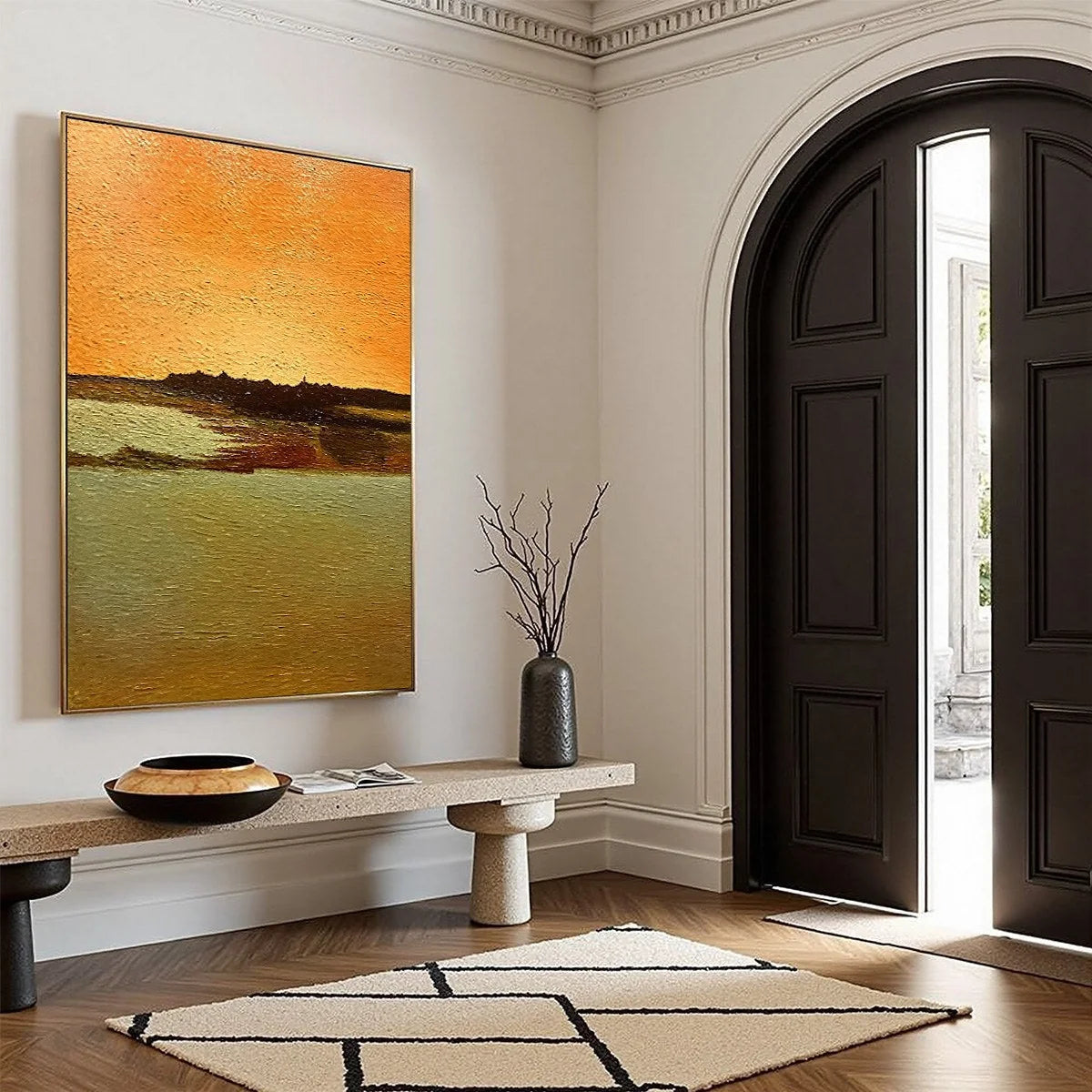 AMBER HORIZON: Textured Impasto Abstract Landscape Painting | multi palette, original bedroom art