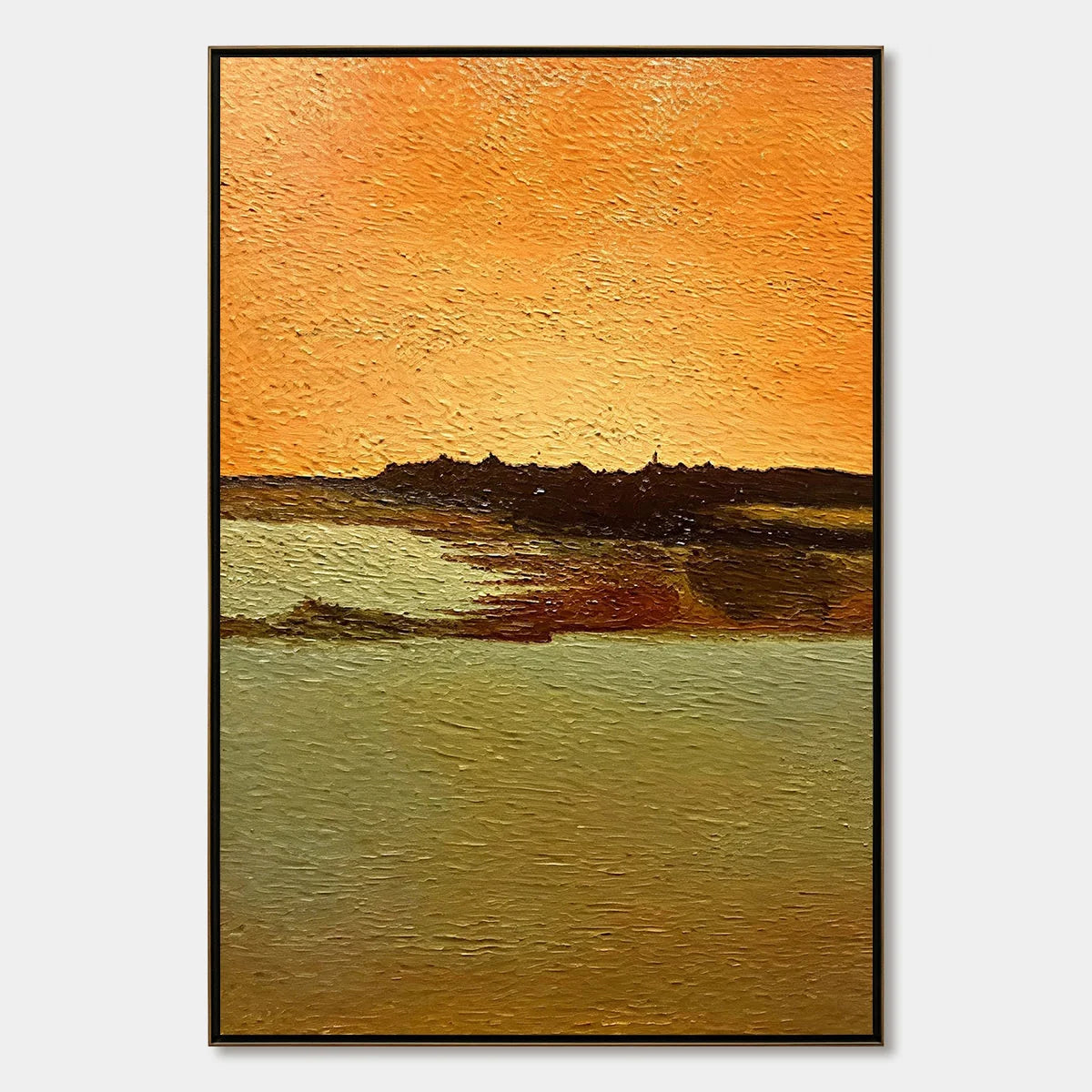 AMBER HORIZON: Textured Impasto Abstract Landscape Painting | hanging in living room, impasto wall art