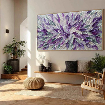 AMETHYST BLOOM: Textured Impasto Floral Oil Painting | impasto mood, soft natural light studio shot
