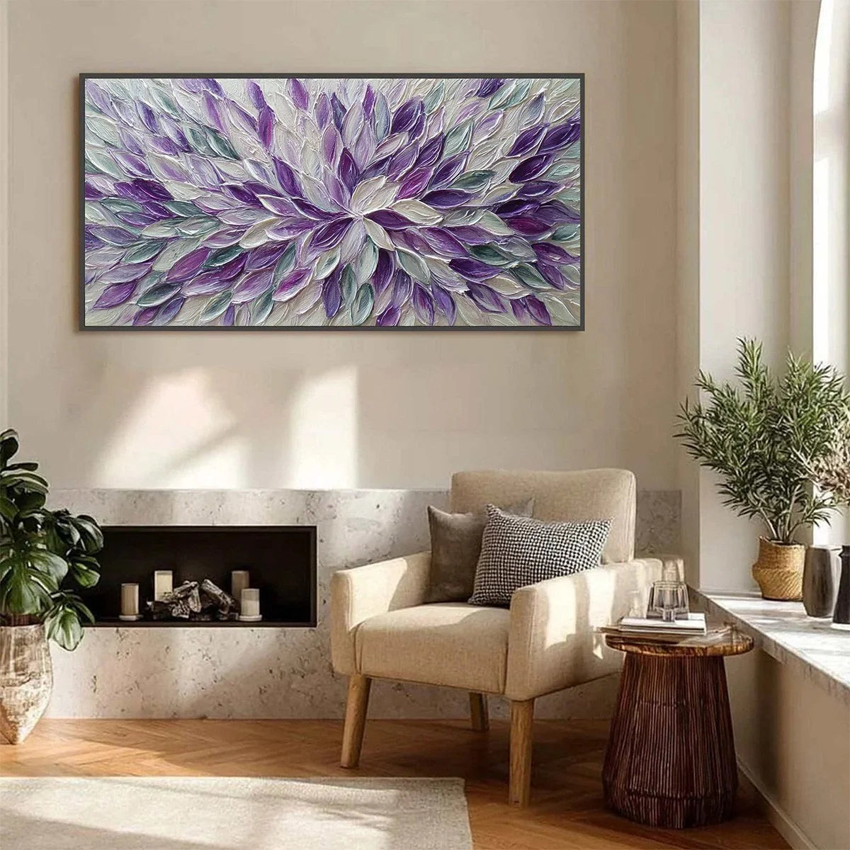 AMETHYST BLOOM: Textured Impasto Floral Oil Painting | purple palette, original bedroom art