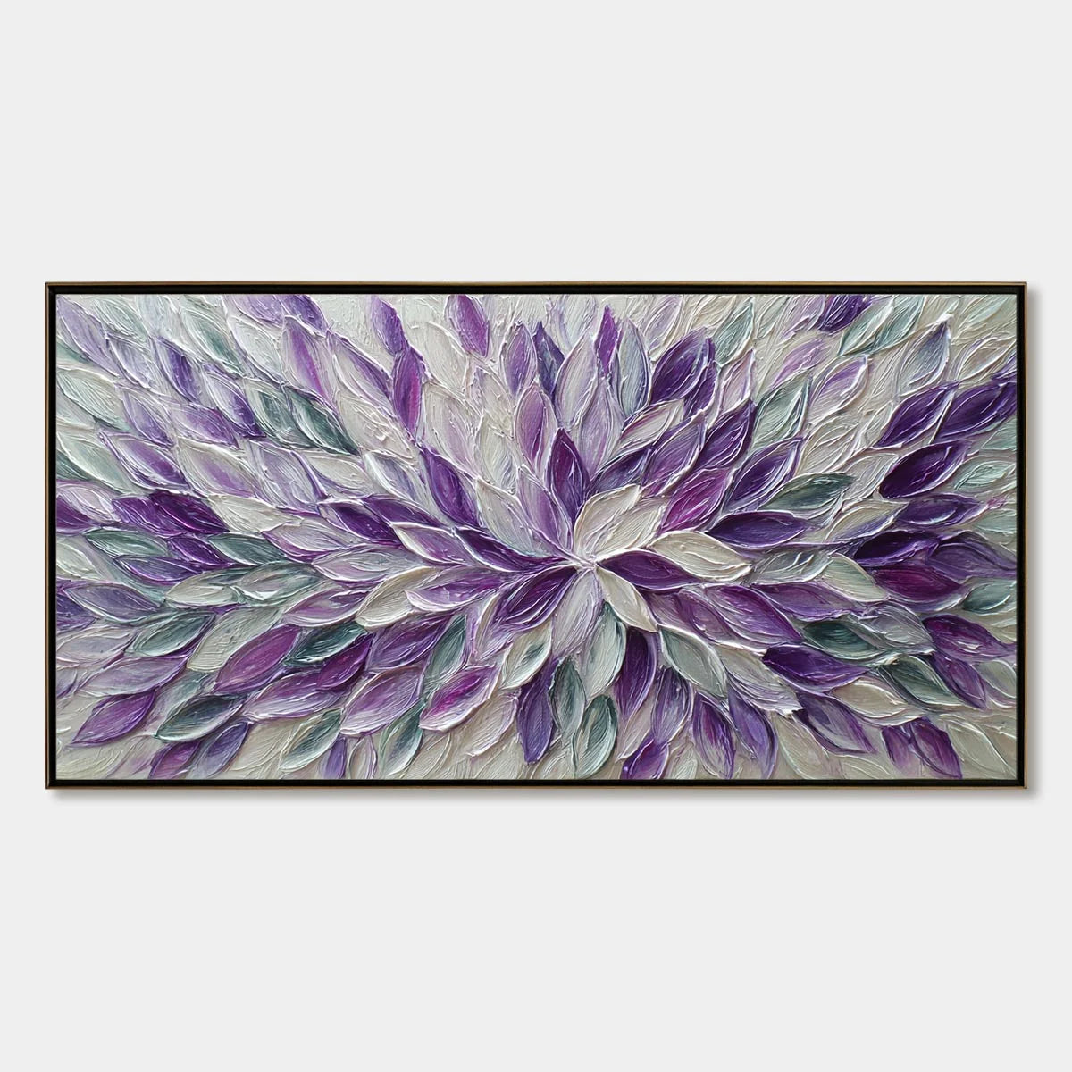 AMETHYST BLOOM: Textured Impasto Floral Oil Painting | hanging in living room, impasto wall art