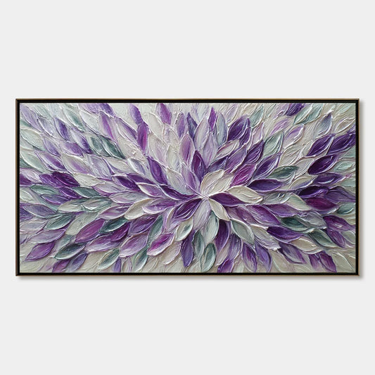 AMETHYST BLOOM: Textured Impasto Floral Oil Painting | hanging in living room, impasto wall art