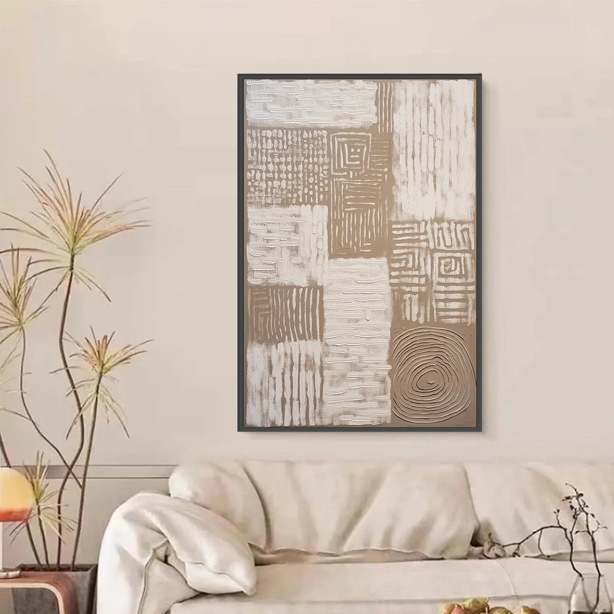 ANCIENT ECHOES: Textured Wabi Sabi Abstract Painting in Neutral Tones | Abstract closeup, raised brushwork detail