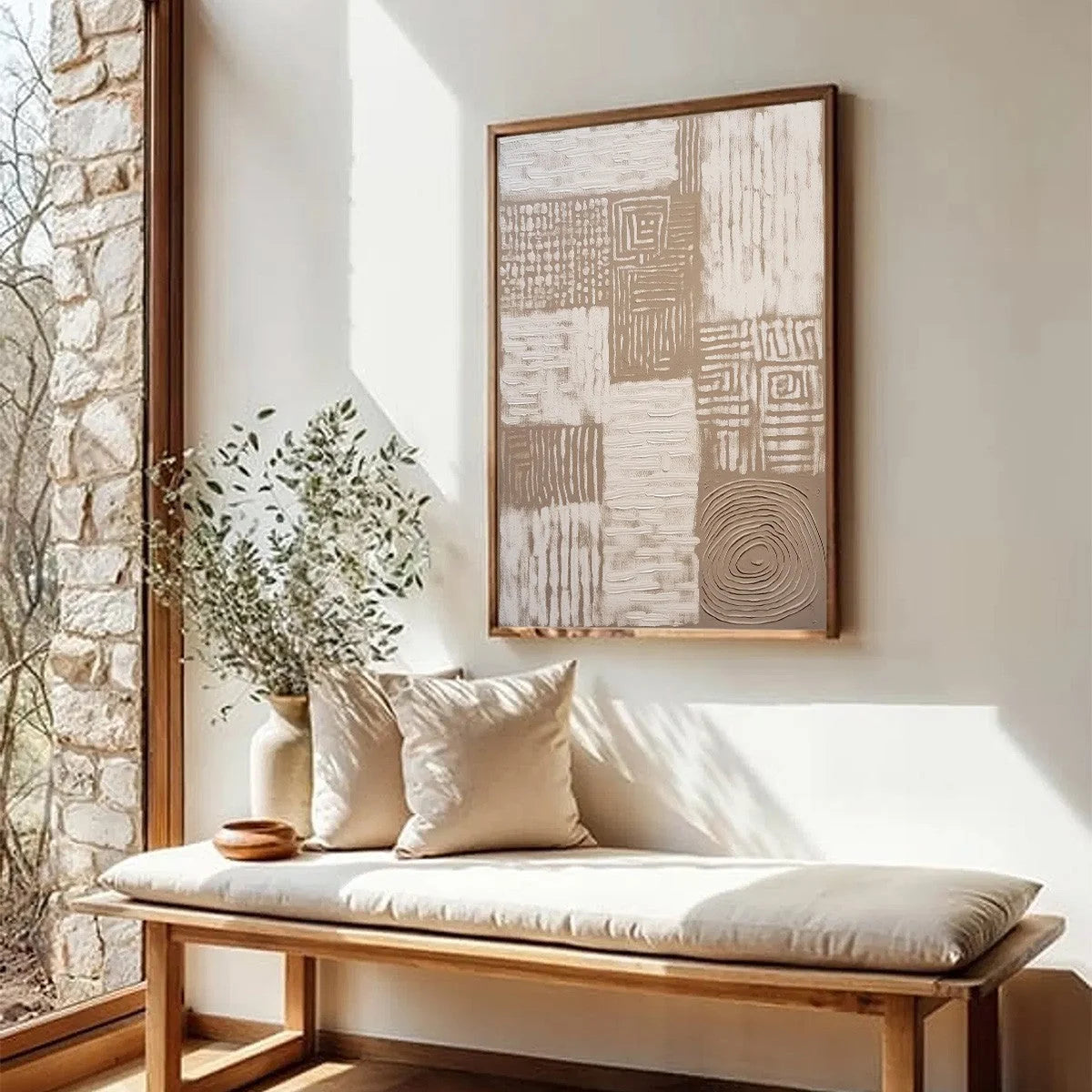 ANCIENT ECHOES: Textured Wabi Sabi Abstract Painting in Neutral Tones | beige palette, original Hand-painted on premium stretched canvas using artist-grade oils; rich layered surface combines smoot...