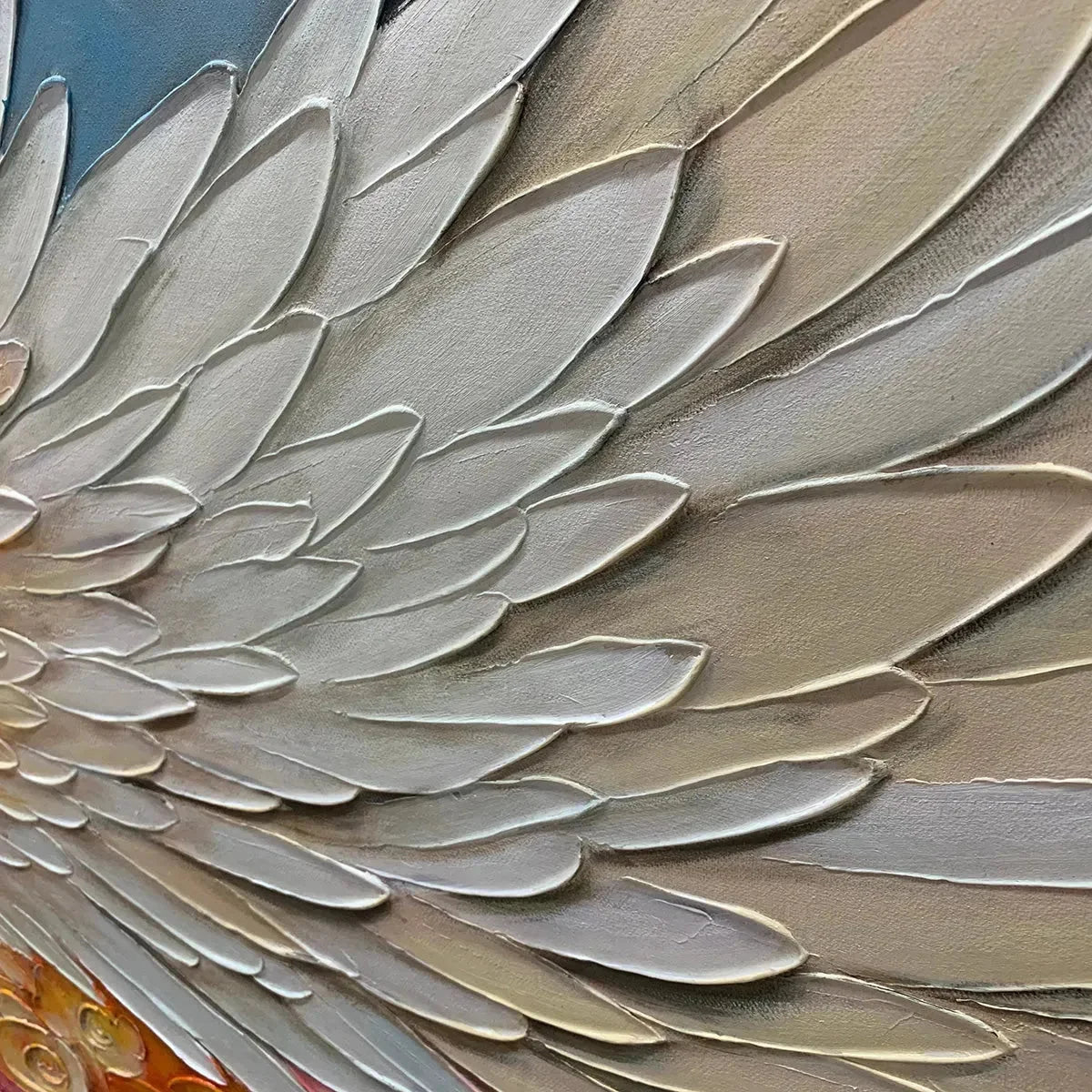 ANGEL WINGS: Panoramic Textured Impasto Painting of Floral Angel Wings, Romantic Wall Art, Bedroom Decor | black frame version on white wall