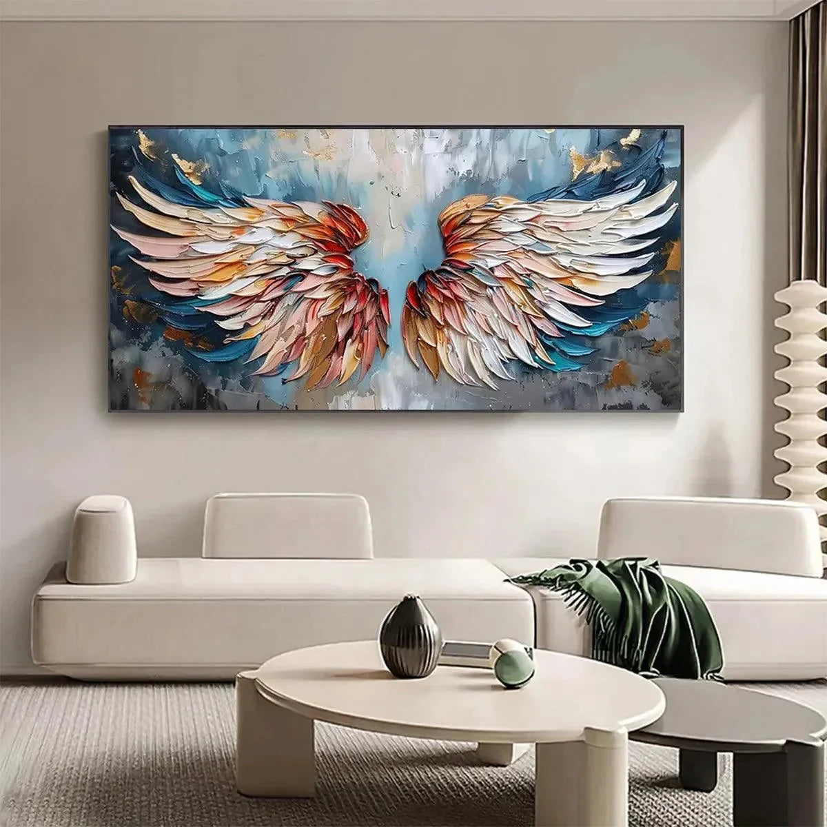 ANGEL WINGS: Textured Impasto Angel Wings Painting in Colorful Hues | Abstract closeup, raised brushwork detail