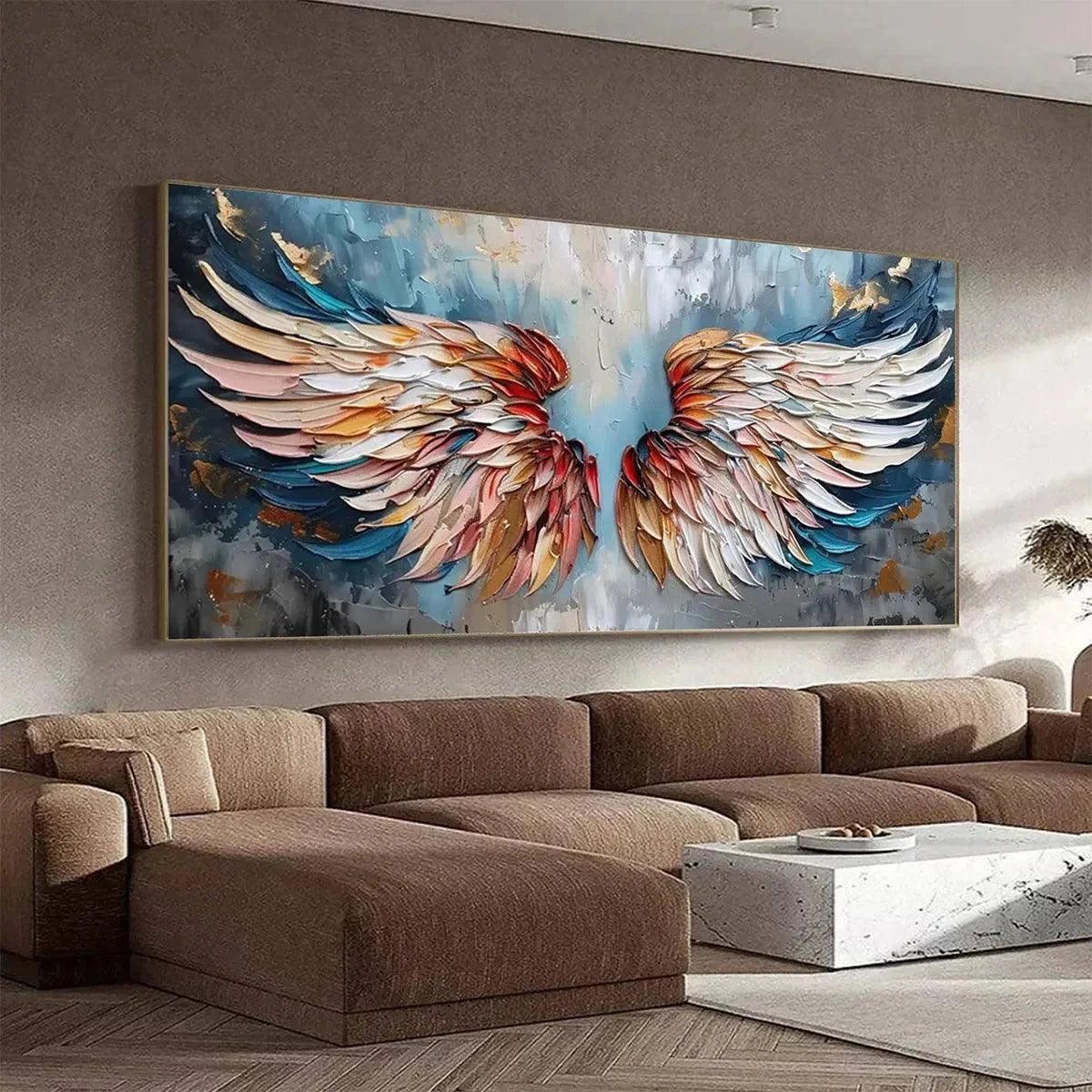 ANGEL WINGS: Textured Impasto Angel Wings Painting in Colorful Hues | rolled canvas, ready for custom framing