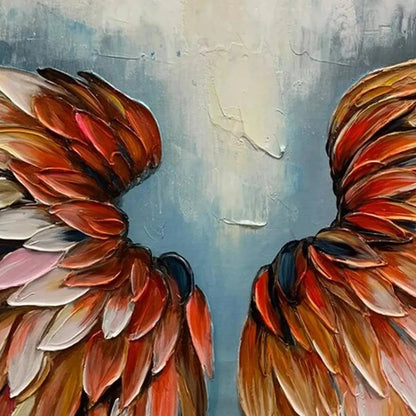 ANGEL WINGS: Textured Impasto Angel Wings Painting in Colorful Hues | black frame version on white wall