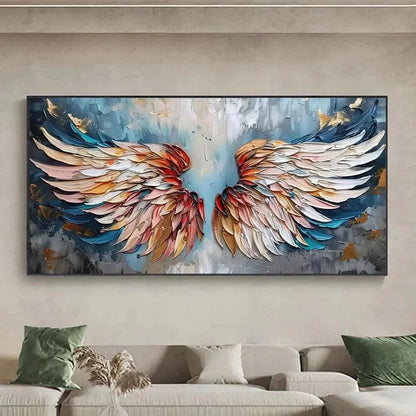 ANGEL WINGS: Textured Impasto Angel Wings Painting in Colorful Hues | Abstract mood, soft natural light studio shot