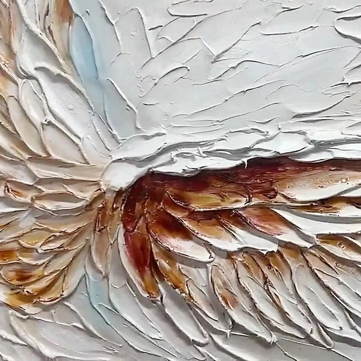 ANGEL WINGS: Textured White and Gold Angel Wing Painting | rectangular format, hand-painted canvas edge
