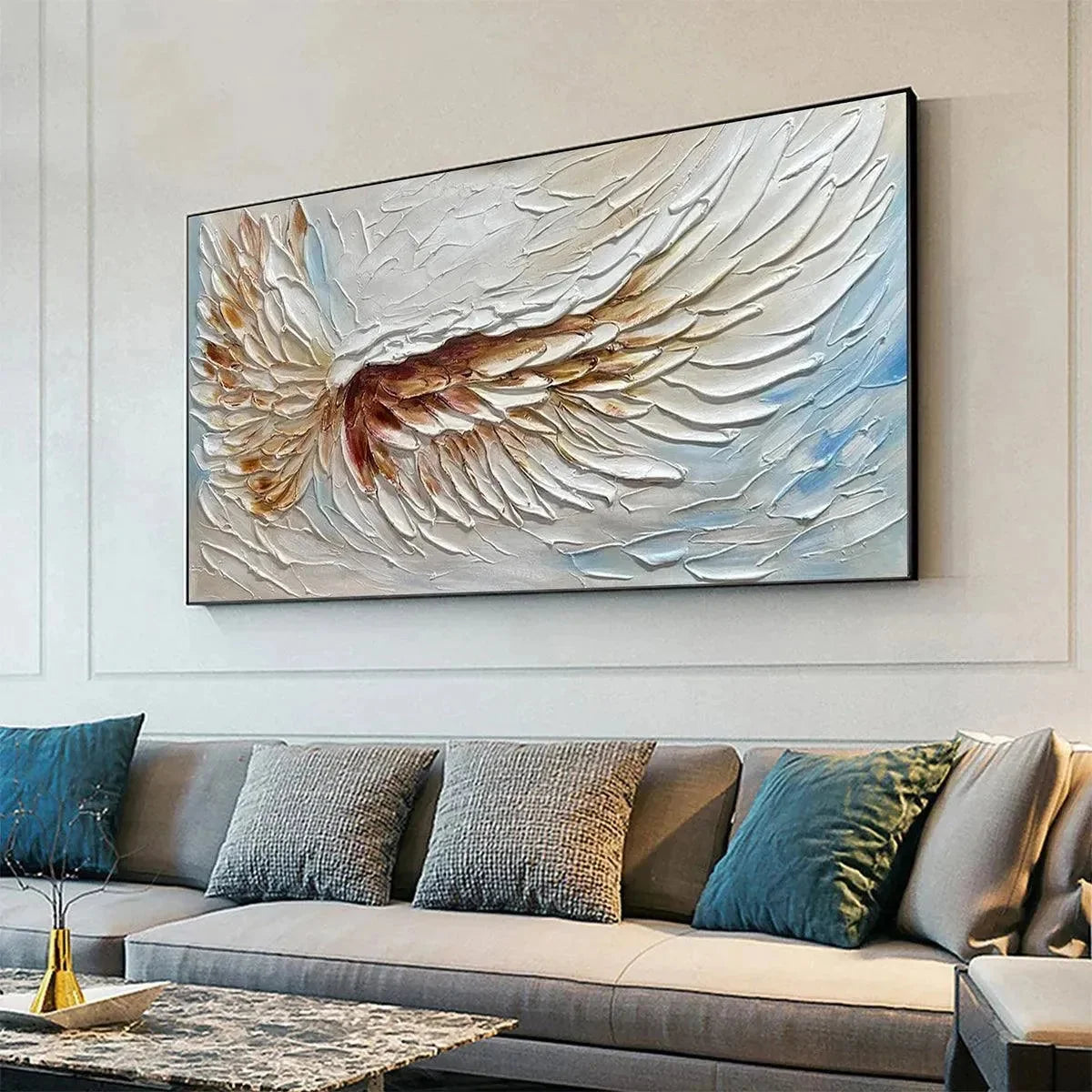 ANGEL WINGS: Textured White and Gold Angel Wing Painting | rolled canvas, ready for custom framing