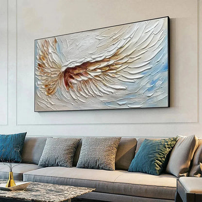 ANGEL WINGS: Textured White and Gold Angel Wing Painting | rolled canvas, ready for custom framing