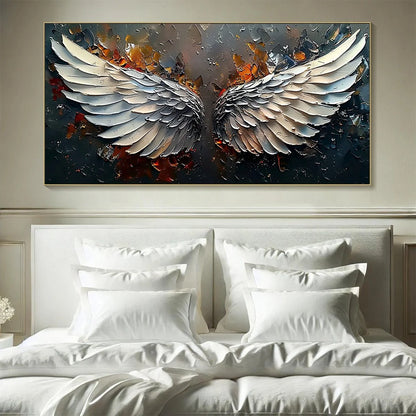ANGELIC WINGS: Textured Symbolic Oil Painting | Abstract closeup, raised brushwork detail