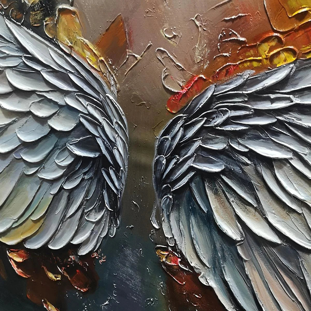 ANGELIC WINGS: Textured Symbolic Oil Painting | rectangular format, hand-painted canvas edge