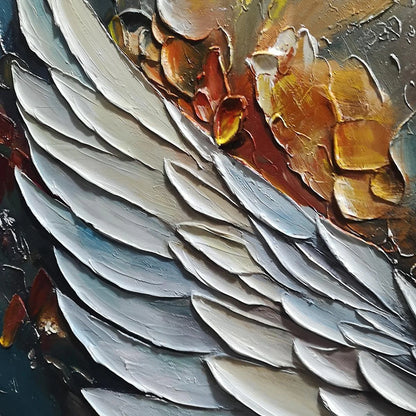 ANGELIC WINGS: Textured Symbolic Oil Painting | black frame version on white wall