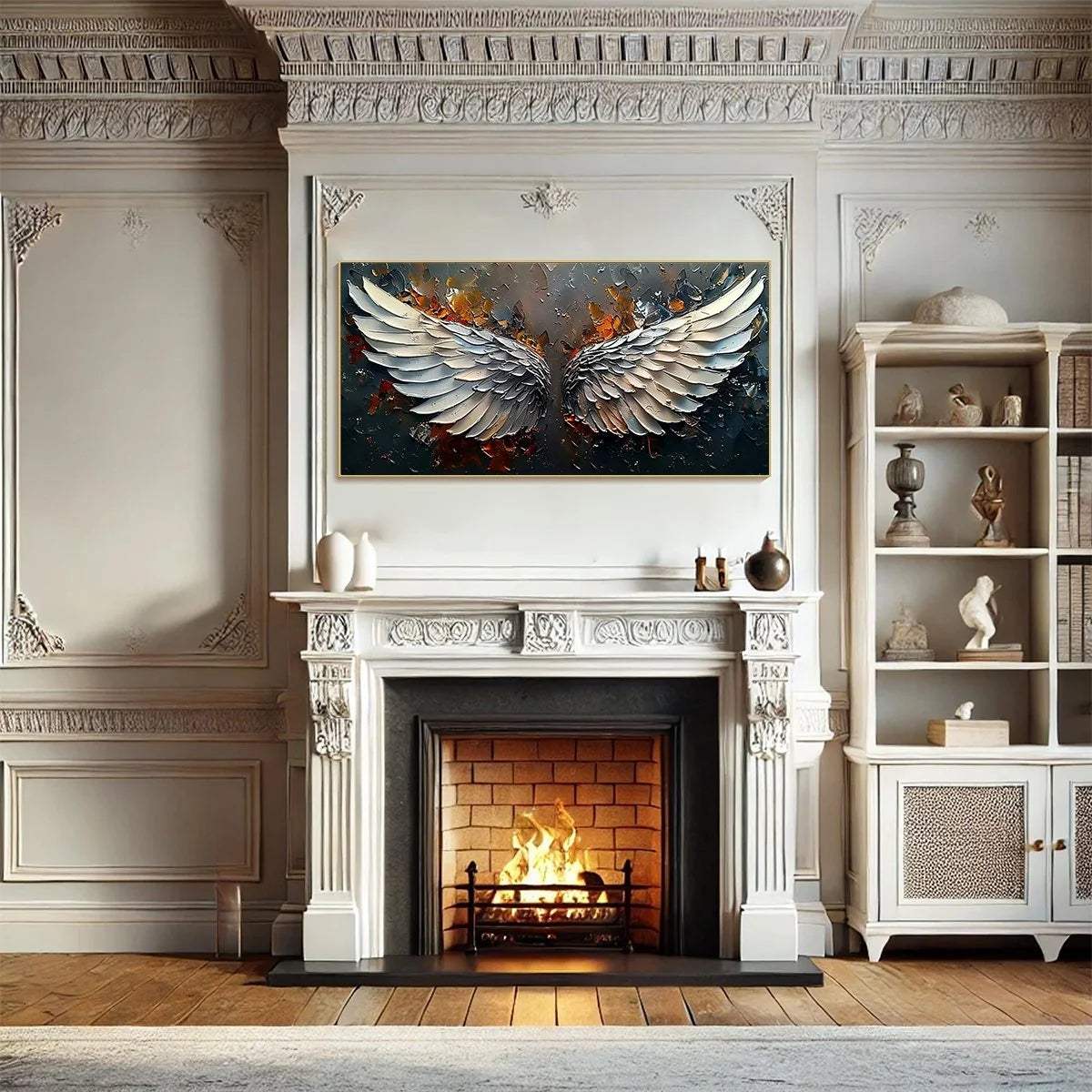 ANGELIC WINGS: Textured Symbolic Oil Painting | Abstract mood, soft natural light studio shot